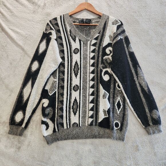 IB Diffusion Vintage Womens Silk Rabbit Angora Knit Geometric Sweater Size Small - Picture 3 of 10